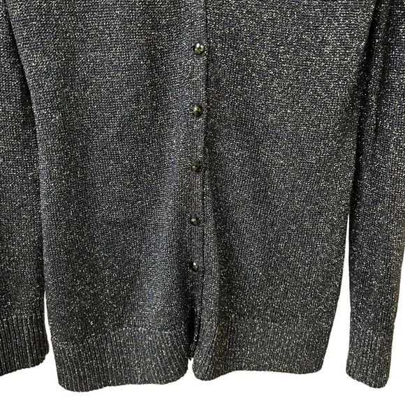 Ann Taylor holiday navy blue metallic threaded cardigan sweater women’s Small - Picture 7 of 11